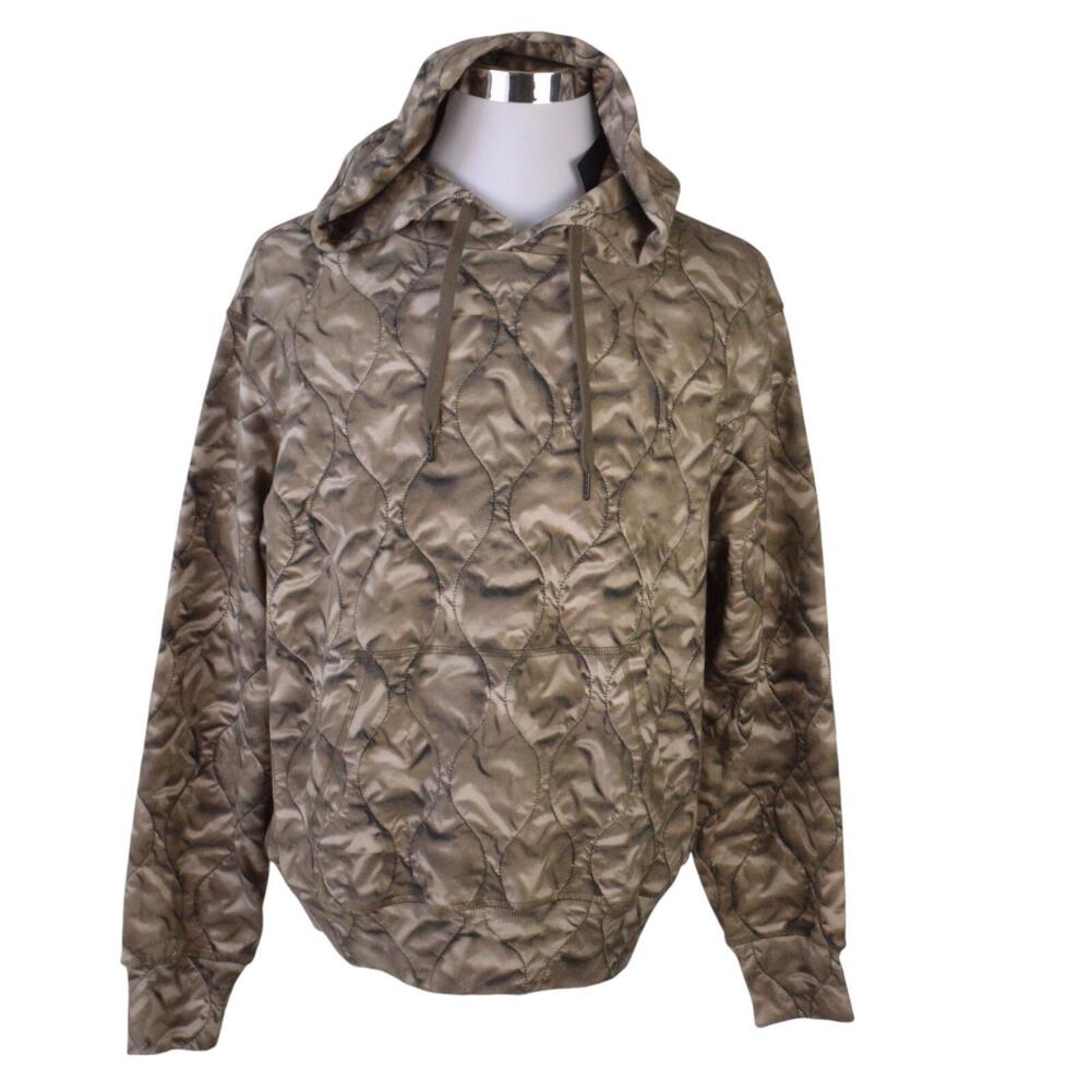 NEW rag & bone Mens Hoodie Sweater L Green Army Quilted Print Cotton $275